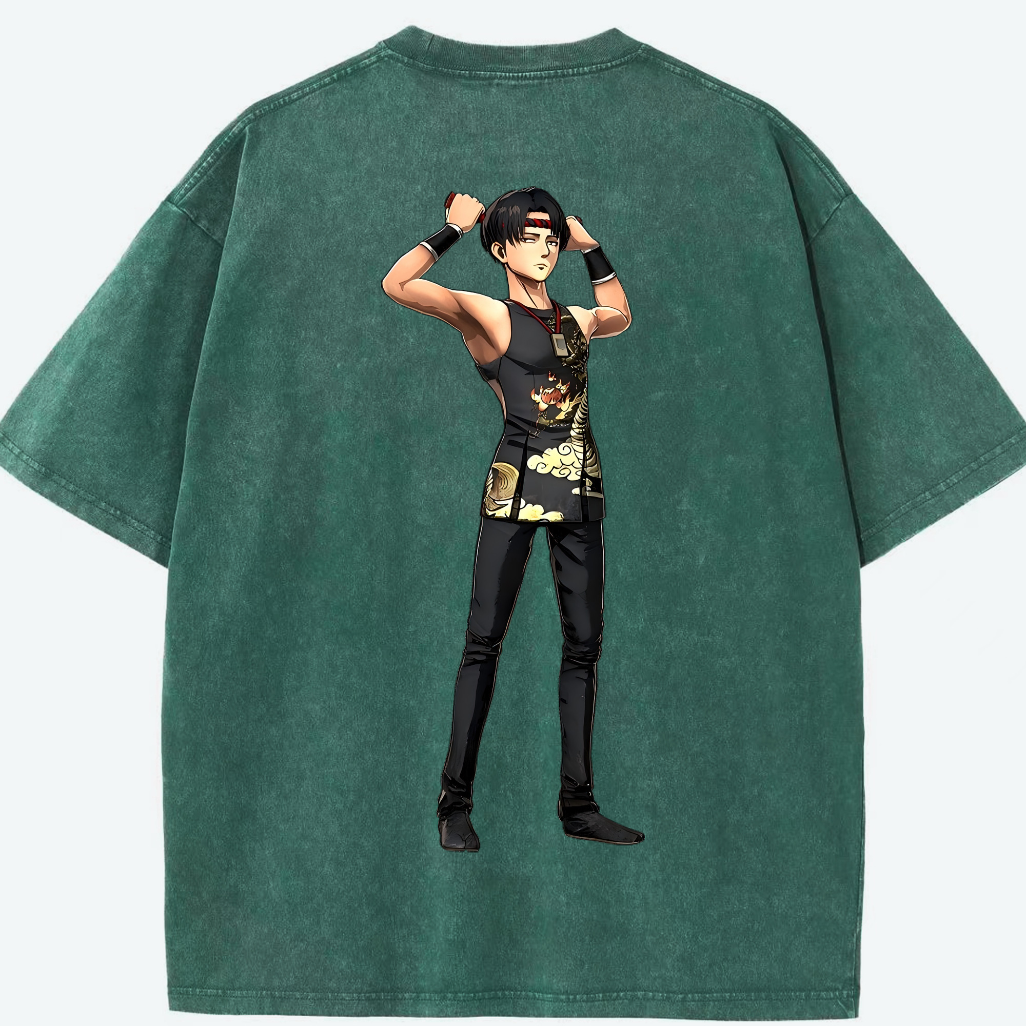 （画像用） 進撃の巨人 リヴァイ·アッカーマン Attack on Titan Levi Ackerman 綿100% ヴィンテージ風 半袖Tシャツ（背面プリント）